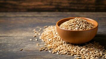 Spelt Grain on Wooden Background with Ample Copy Space, AI Generative photo