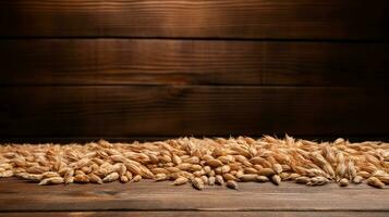 Spelt Grain on Wooden Background with Ample Copy Space, AI Generative photo