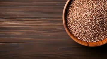 Buckwheat Grain on Wood Background with Copy Space, AI Generative photo