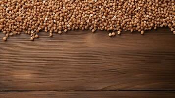 Buckwheat Grain on Wood Background with Copy Space, AI Generative photo