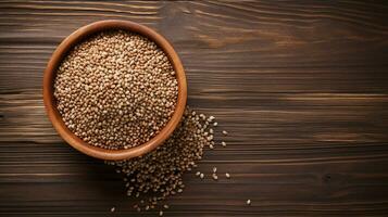 Buckwheat Grain on Wood Background with Copy Space, AI Generative photo