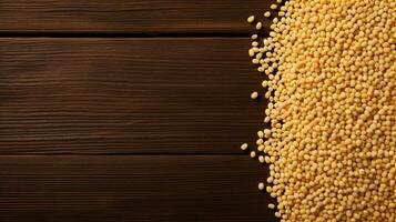 Essence of Millet Grain Studio-Lit Photography on Wood Background with Ample Copy Space, AI Generative photo