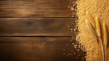 Essence of Millet Grain Studio-Lit Photography on Wood Background with Ample Copy Space, AI Generative photo