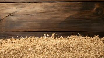 Essence of Millet Grain Studio-Lit Photography on Wood Background with Ample Copy Space, AI Generative photo