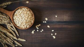 Oats Grain Photograph with Studio Lighting on Wooden Background, AI Generative photo