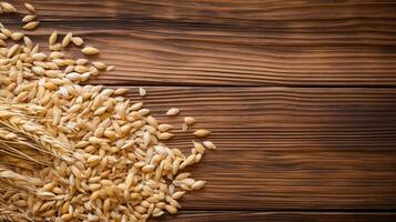 Oats Grain Photograph with Studio Lighting on Wooden Background, AI Generative photo