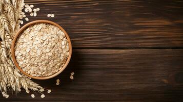 Oats Grain Photograph with Studio Lighting on Wooden Background, AI Generative photo