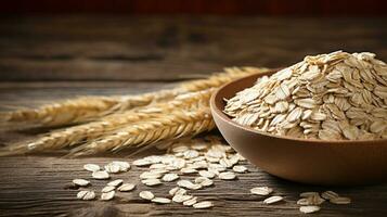 avena grano fotografía con estudio Encendiendo en de madera fondo, ai generativo foto