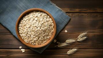 Oats Grain Photograph with Studio Lighting on Wooden Background, AI Generative photo