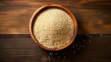Quinoa Grain Photograph on Wooden Background with Ample Copy Space, AI Generative photo