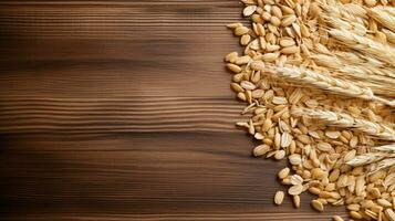 Oats Grain Photograph with Studio Lighting on Wooden Background, AI Generative photo