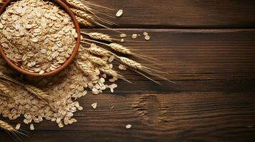 avena grano fotografía con estudio Encendiendo en de madera fondo, ai generativo foto