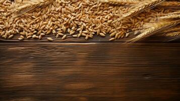 Oats Grain Photograph with Studio Lighting on Wooden Background, AI Generative photo