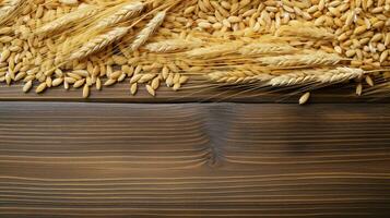 Oats Grain Photograph with Studio Lighting on Wooden Background, AI Generative photo