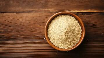 Quinoa Grain Photograph on Wooden Background with Ample Copy Space, AI Generative photo