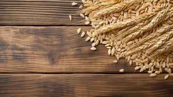 Oats Grain Photograph with Studio Lighting on Wooden Background, AI Generative photo