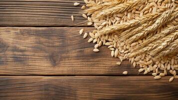 avena grano fotografía con estudio Encendiendo en de madera fondo, ai generativo foto