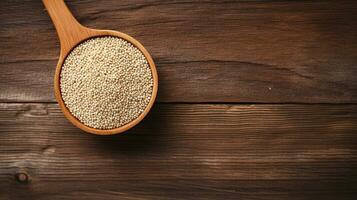 Quinoa Grain Photograph on Wooden Background with Ample Copy Space, AI Generative photo