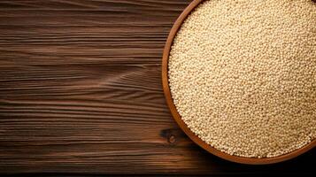 Quinoa Grain Photograph on Wooden Background with Ample Copy Space, AI Generative photo