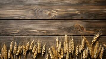 Rye Grain on Wooden Background with Ample Copy Space, AI Generative photo