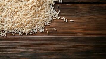 Rice Grain Photography Studio Lighting on Wood Background, AI Generative photo