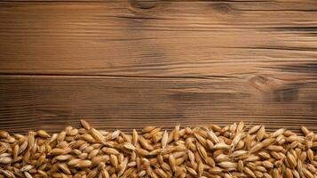 Spelt Grain on Wooden Background with Ample Copy Space, AI Generative photo