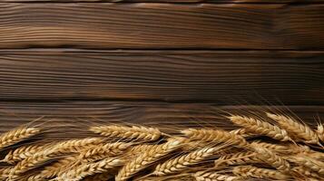 Spelt Grain on Wooden Background with Ample Copy Space, AI Generative photo