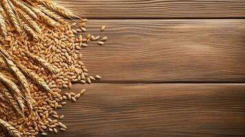 Spelt Grain on Wooden Background with Ample Copy Space, AI Generative photo