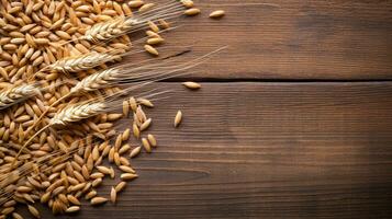 Spelt Grain on Wooden Background with Ample Copy Space, AI Generative photo