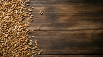 Spelt Grain on Wooden Background with Ample Copy Space, AI Generative photo