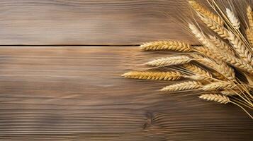 Photograph of Wheat Grain with Studio Lighting on Wood Background, AI Generative photo
