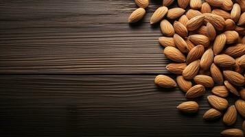 maravilloso Almendras en madera antecedentes con Copiar espacio, ai generativo foto