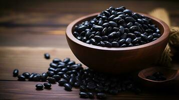 Black Beans on Wooden Background with Copy Space, AI Generative photo