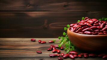 Kidney Beans on Wood Background with Copy Space, AI Generative photo