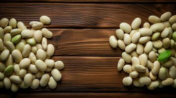 Lima Beans on Wood Background with Copy Space, AI Generative photo
