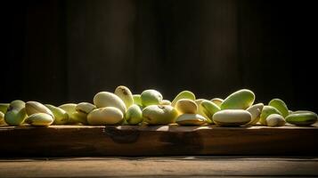 Lima Beans on Wood Background with Copy Space, AI Generative photo