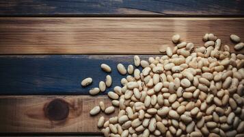 Navy Beans on Wooden Background with Copy Space, AI Generative photo