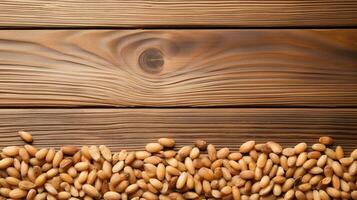 Pine Nuts on a Wooden Background with Ample Copy Space, AI Generative photo