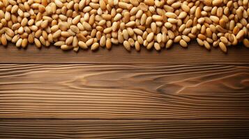 Pine Nuts on a Wooden Background with Ample Copy Space, AI Generative photo