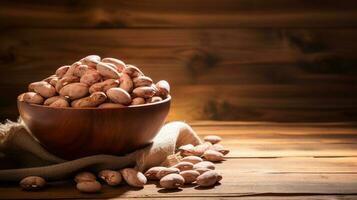 Pinto Beans on Wood Background with Ample Copy Space, AI Generative photo