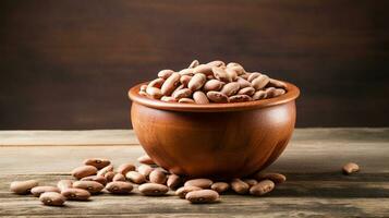 Pinto Beans on Wood Background with Ample Copy Space, AI Generative photo