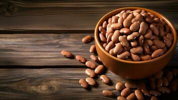 Pinto Beans on Wood Background with Ample Copy Space, AI Generative photo