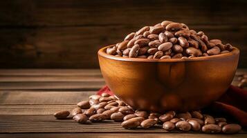 Pinto Beans on Wood Background with Ample Copy Space, AI Generative photo