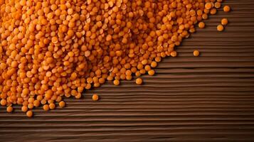 Red Lentils on Wooden Background with Copy Space, AI Generative photo