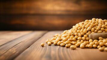 Beautiful Soybeans on Wood Background with Copy Space, AI Generative photo