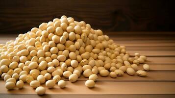 Beautiful Soybeans on Wood Background with Copy Space, AI Generative photo