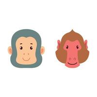 cute gorilla and baboon heads vector