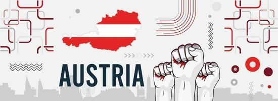 Austria national day banner with Austrian map, flag colors theme background and geometric abstract retro modern  design vector