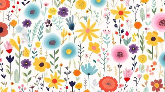 Vibrant floral pattern on a clean white backdrop. Generative AI photo