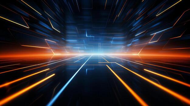 Dynamic light filled tunnel. Generative AI photo